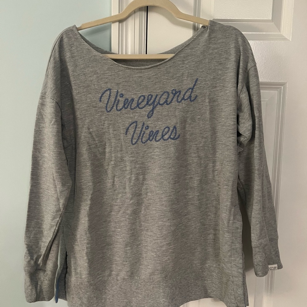 Vineyard Vines Heather Gray Top with Blue Script